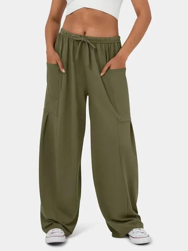 Elegant Elastic Waist Pleated Wide Leg Pants for Women - Image 11