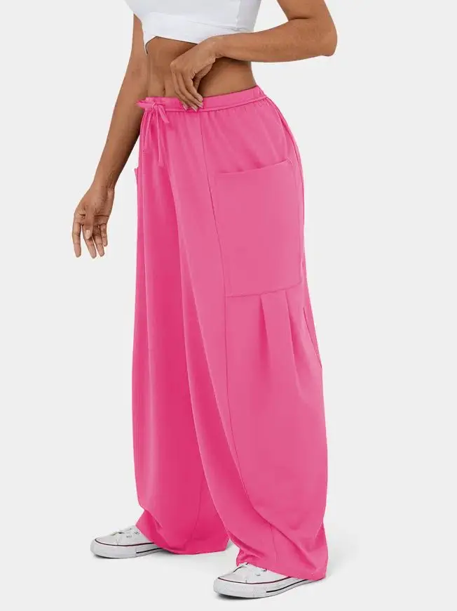 Elegant Elastic Waist Pleated Wide Leg Pants for Women - Image 12