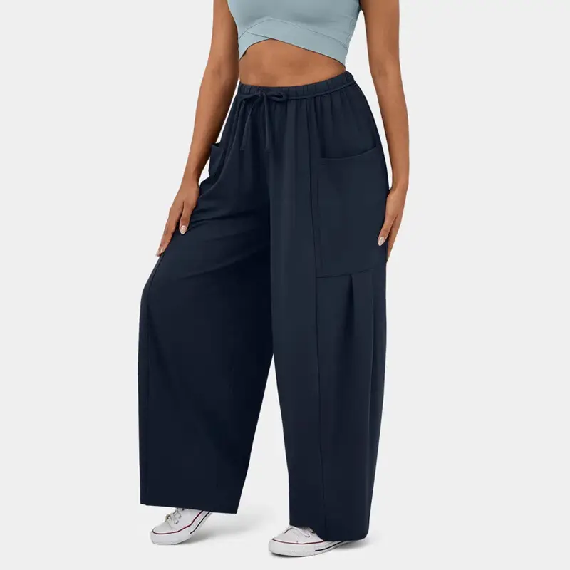 Elegant Elastic Waist Pleated Wide Leg Pants for Women - Image 2