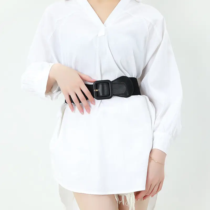 Women's Brown Elastic Girdle Belt with Buckle - Image 7
