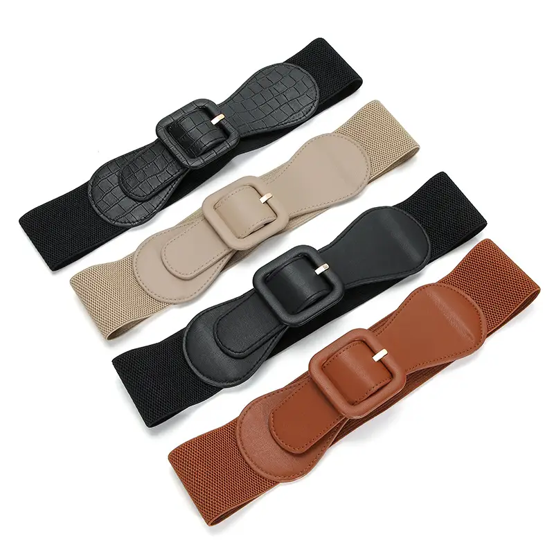 Women's Brown Elastic Girdle Belt with Buckle - Image 8
