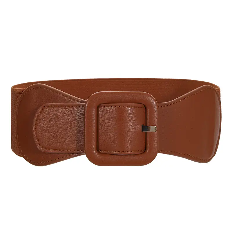 Women's Brown Elastic Girdle Belt with Buckle - Image 9