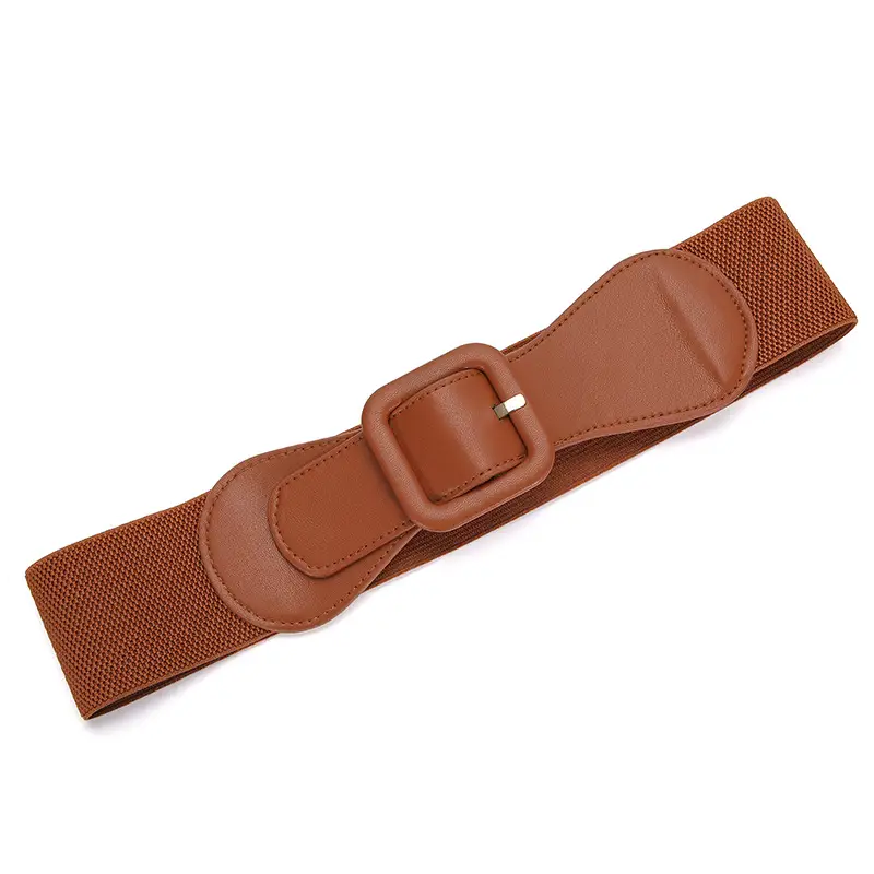 Women's Brown Elastic Girdle Belt with Buckle - Image 2