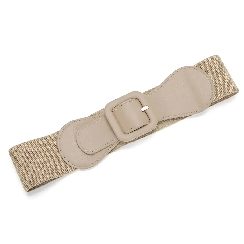 Women's Brown Elastic Girdle Belt with Buckle - Image 3