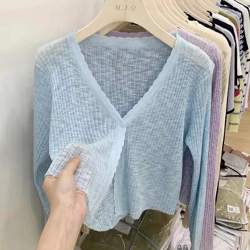 Women Knitted V-Neck Long Sleeve Top White - Image 3