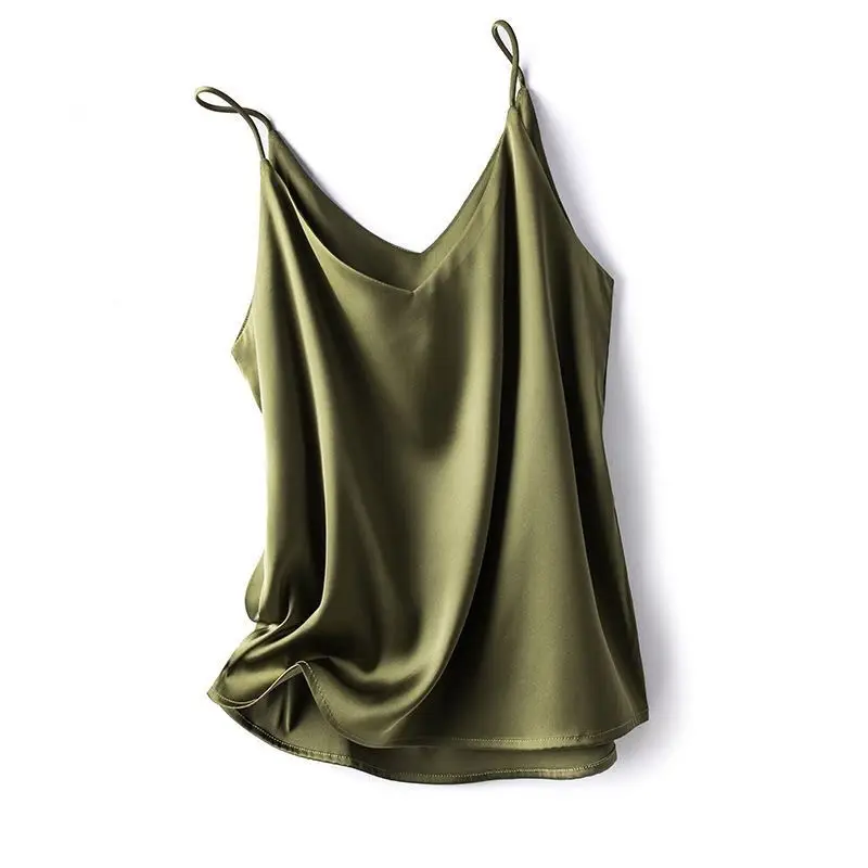 Green V-Neck Camisole Top Acetic Satin Small - Image 14