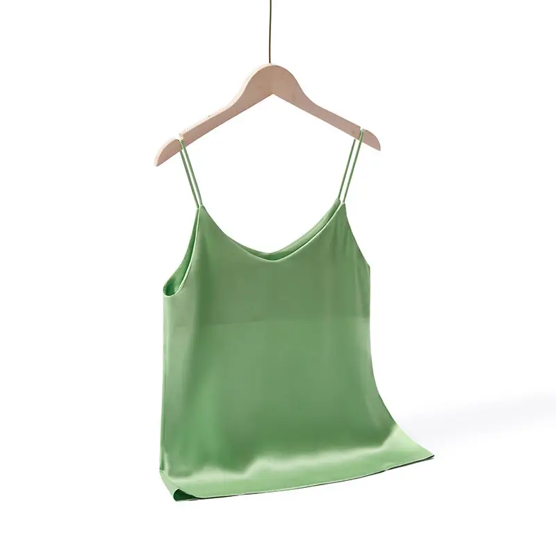 Green V-Neck Camisole Top Acetic Satin Small - Image 8