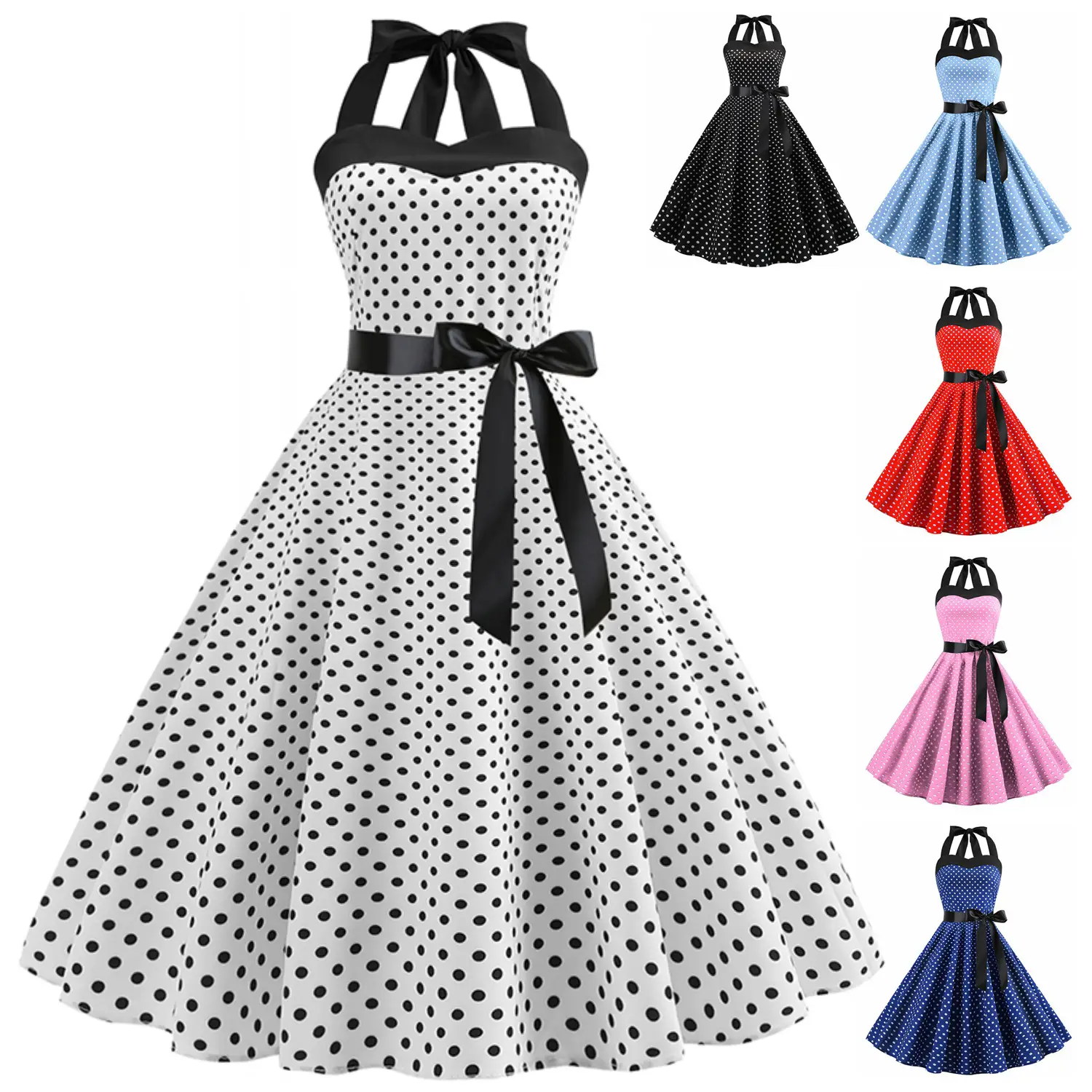 Retro Hepburn Style Women's Dress with Hanging Neck & Polar Lace-up Waist - Image 7