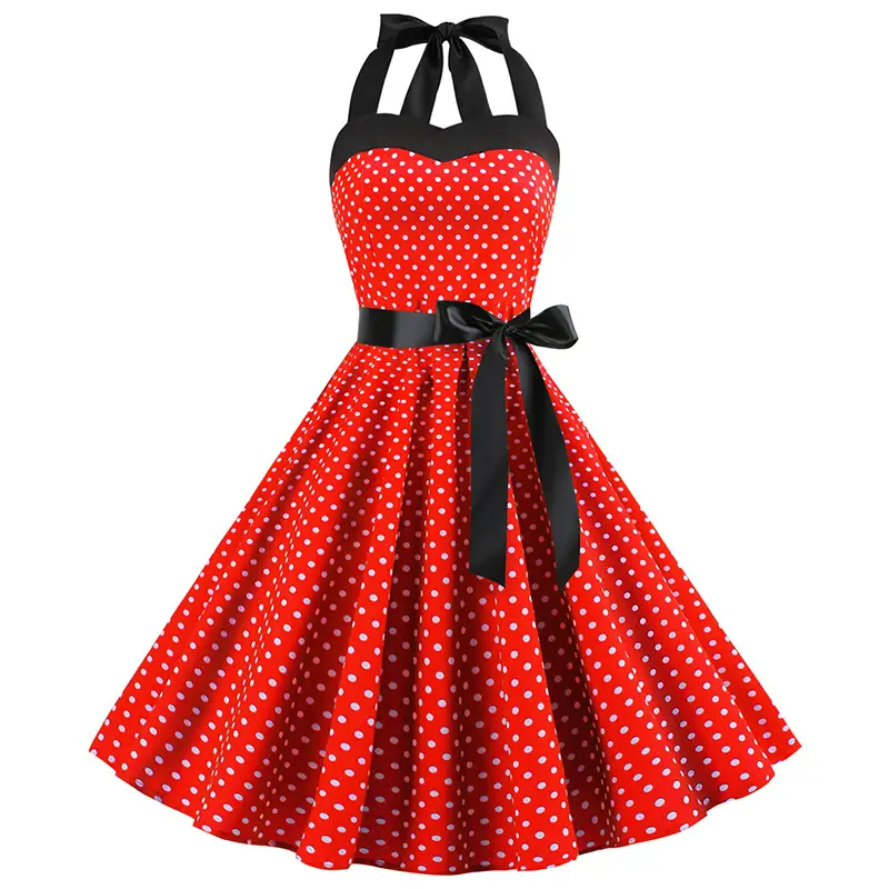 Retro Hepburn Style Women's Dress with Hanging Neck & Polar Lace-up Waist - Image 4