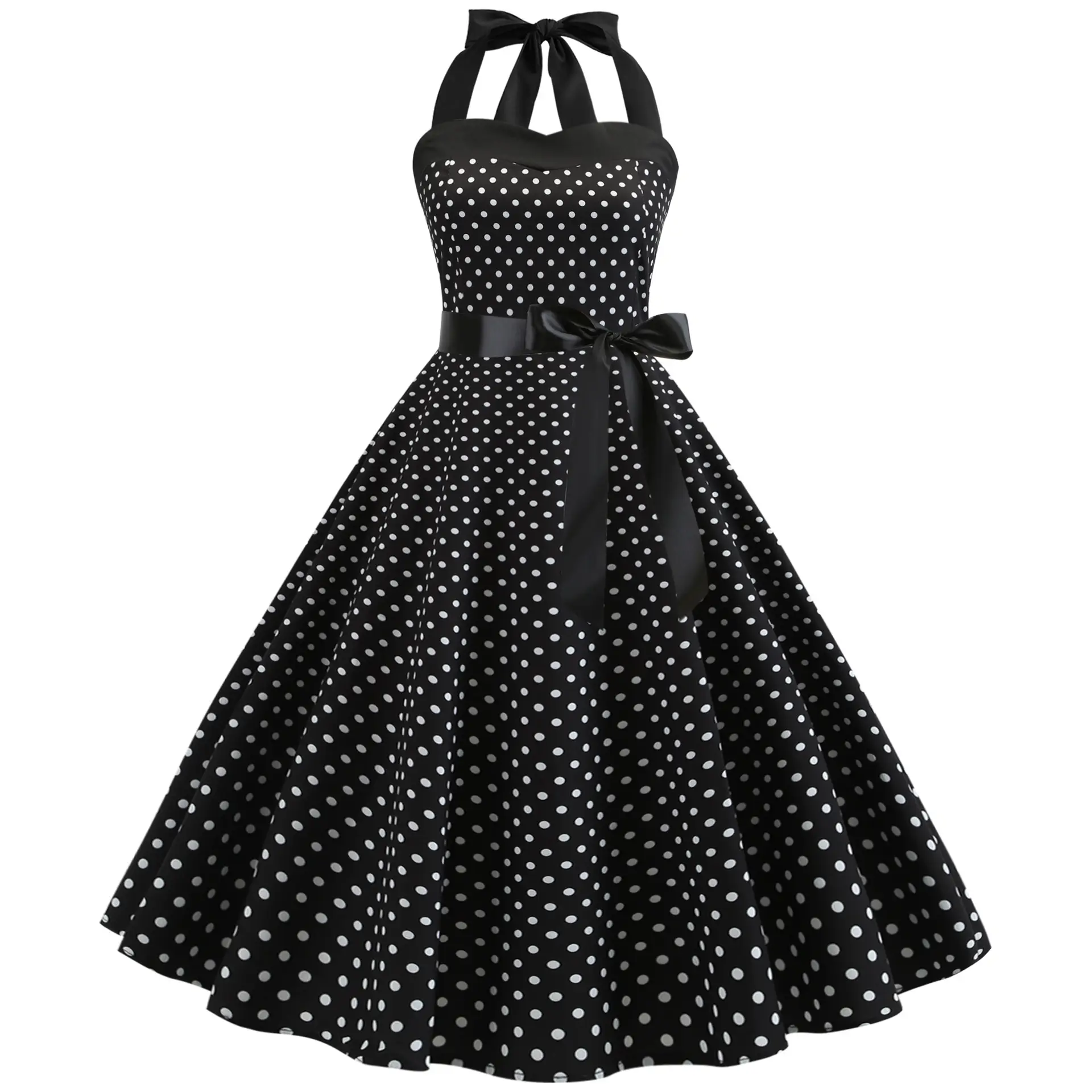 Retro Hepburn Style Women's Dress with Hanging Neck & Polar Lace-up Waist - Image 2