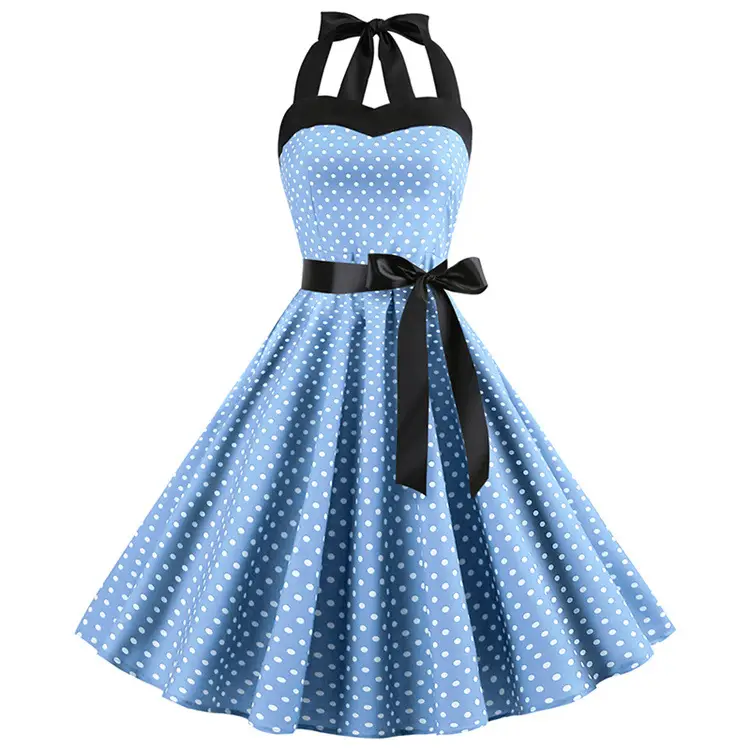 Retro Hepburn Style Women's Dress with Hanging Neck & Polar Lace-up Waist - Image 6