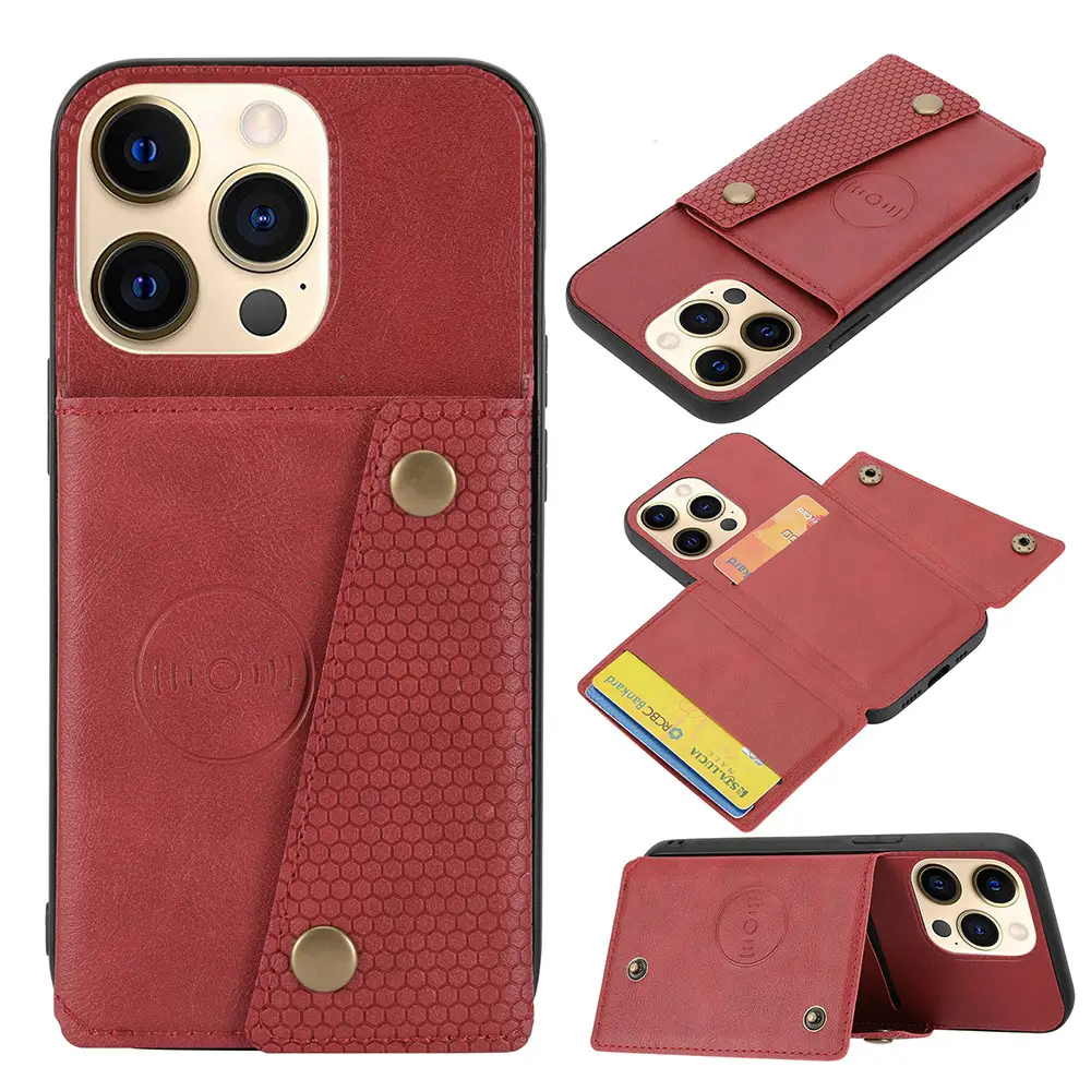 Flip Phone Case for Apple Samsung Huawei Red Leather