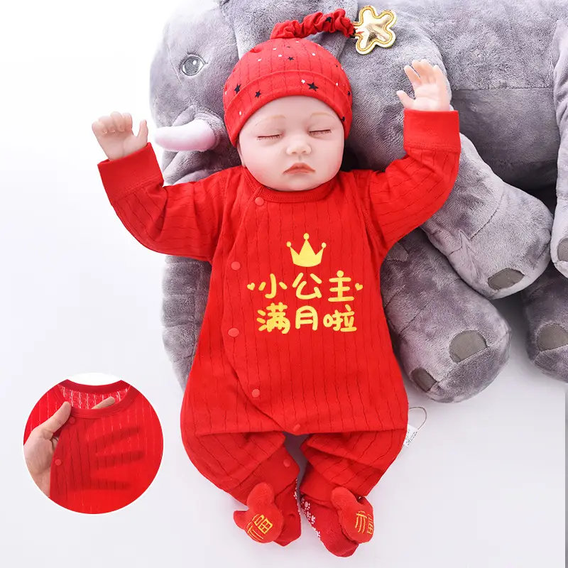 Newborn Red Chinese Style Cotton Suit for 1 Month Old - Image 2