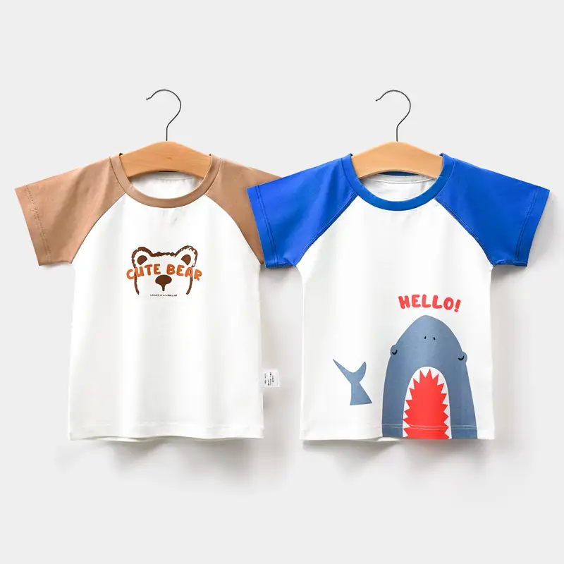 Pure Cotton Boys T-Shirt Summer Cute Bear Print - Image 2