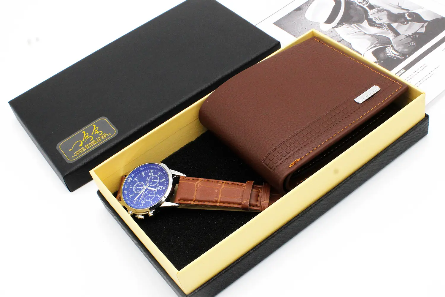 Men's Brown Leather Watch & Wallet Set — feature 11