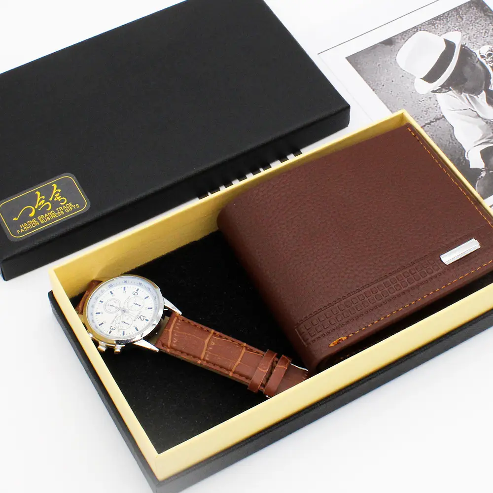 Men's Brown Leather Watch & Wallet Set - Image 4