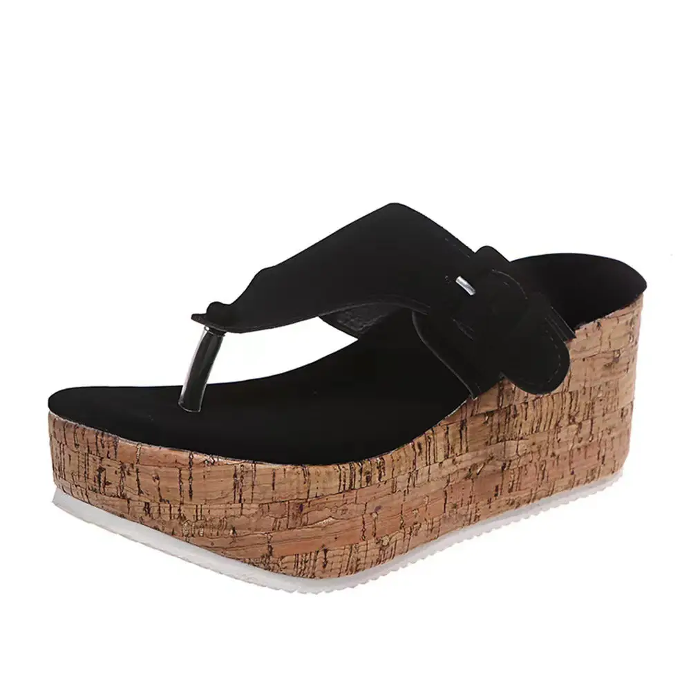 Women's Pink Cork Wedge Sandals with Buckle