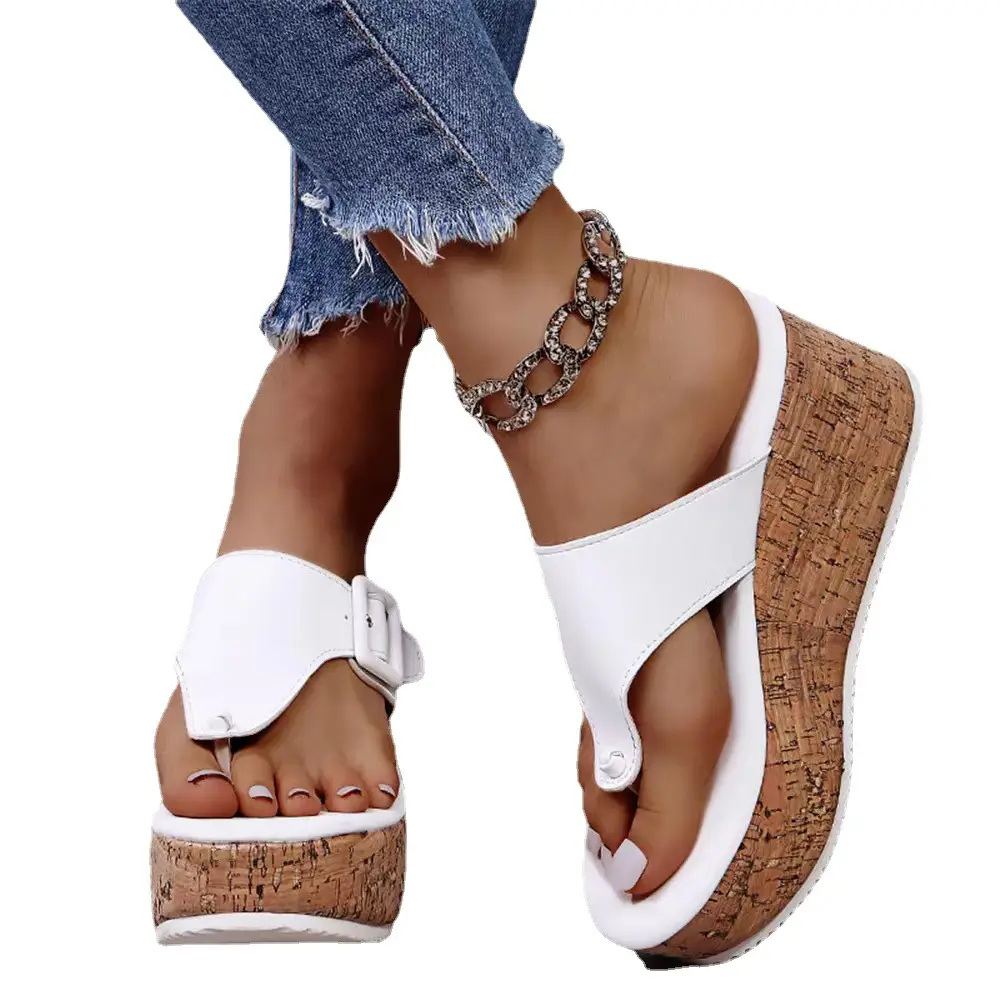 Women's Pink Cork Wedge Sandals with Buckle