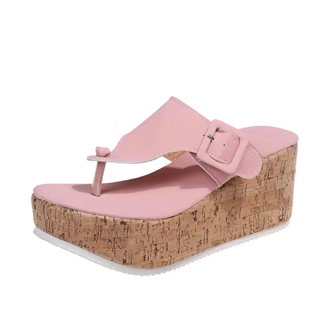 Women's Pink Cork Wedge Sandals with Buckle