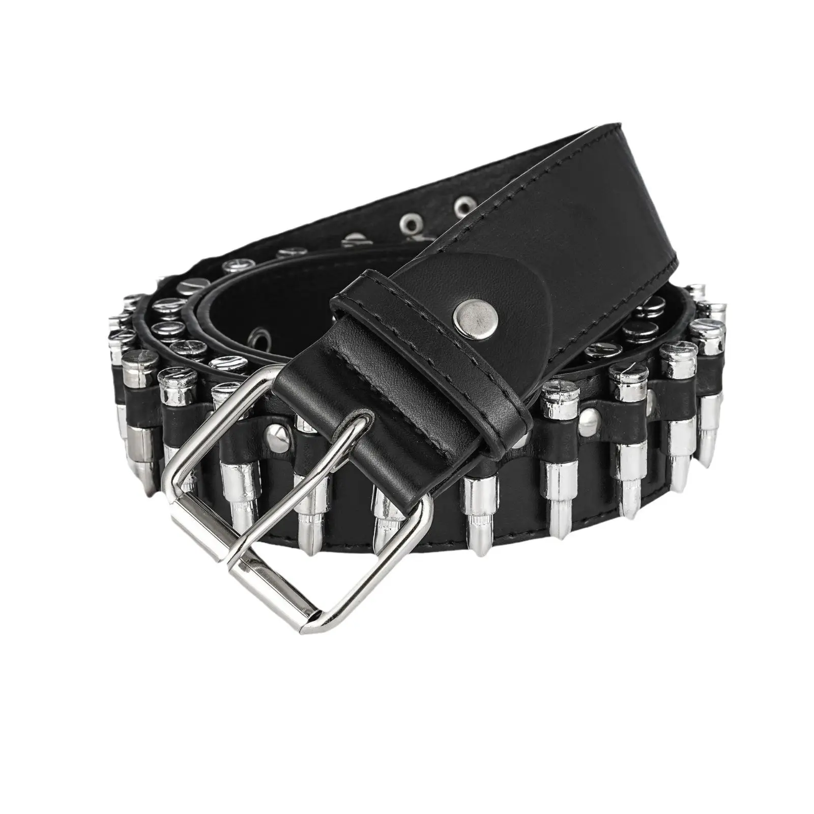 Black Punk Bullet Belt with Rivets and Buckle