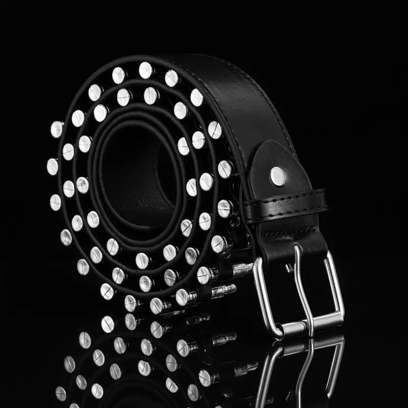 Black Punk Bullet Belt with Rivets and Buckle — feature 10