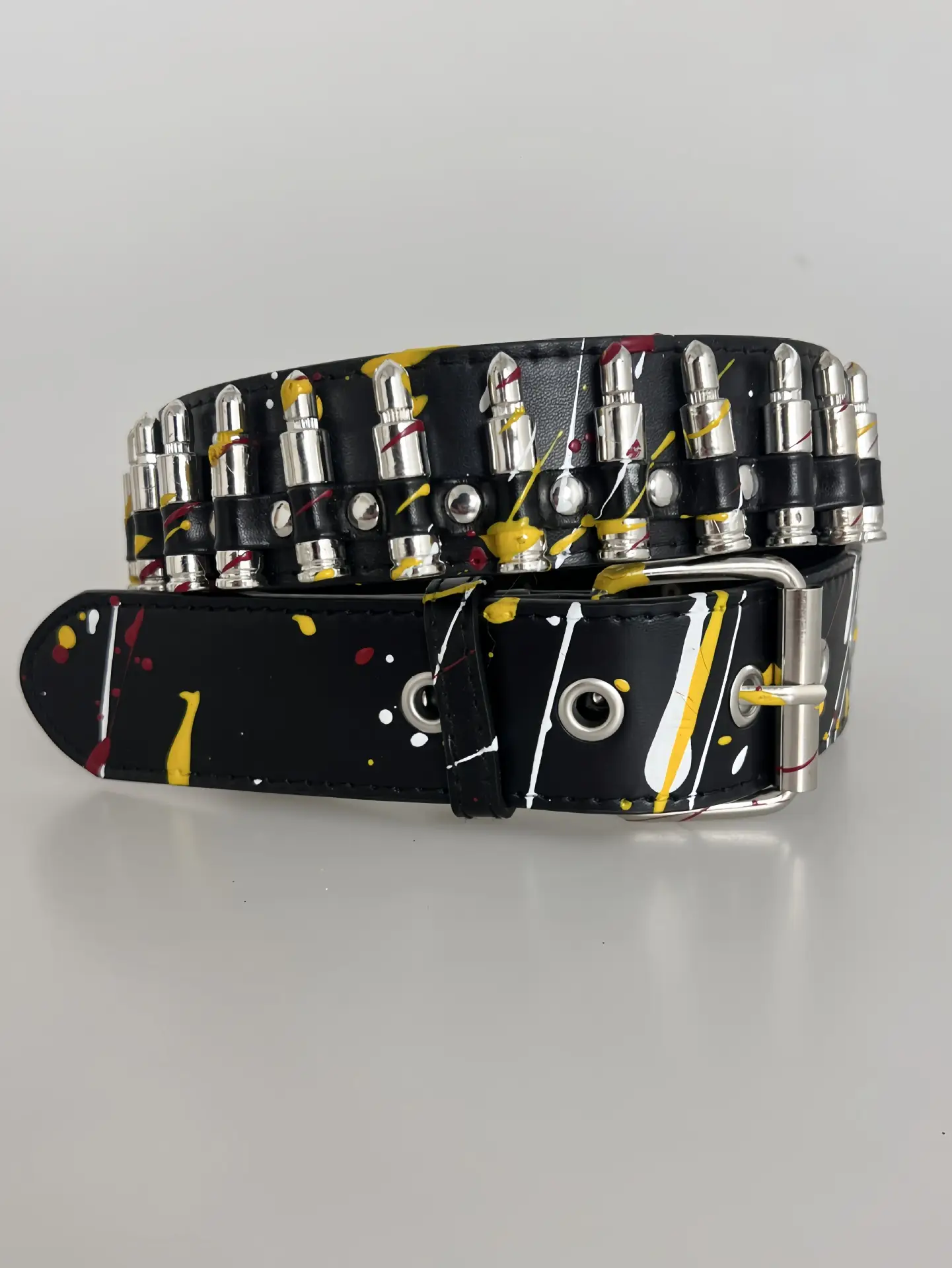Black Punk Bullet Belt with Rivets and Buckle — feature 11