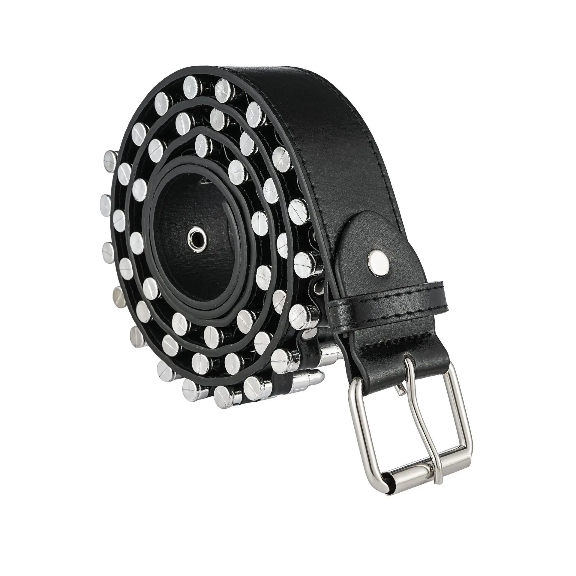Black Punk Bullet Belt with Rivets and Buckle — feature 3
