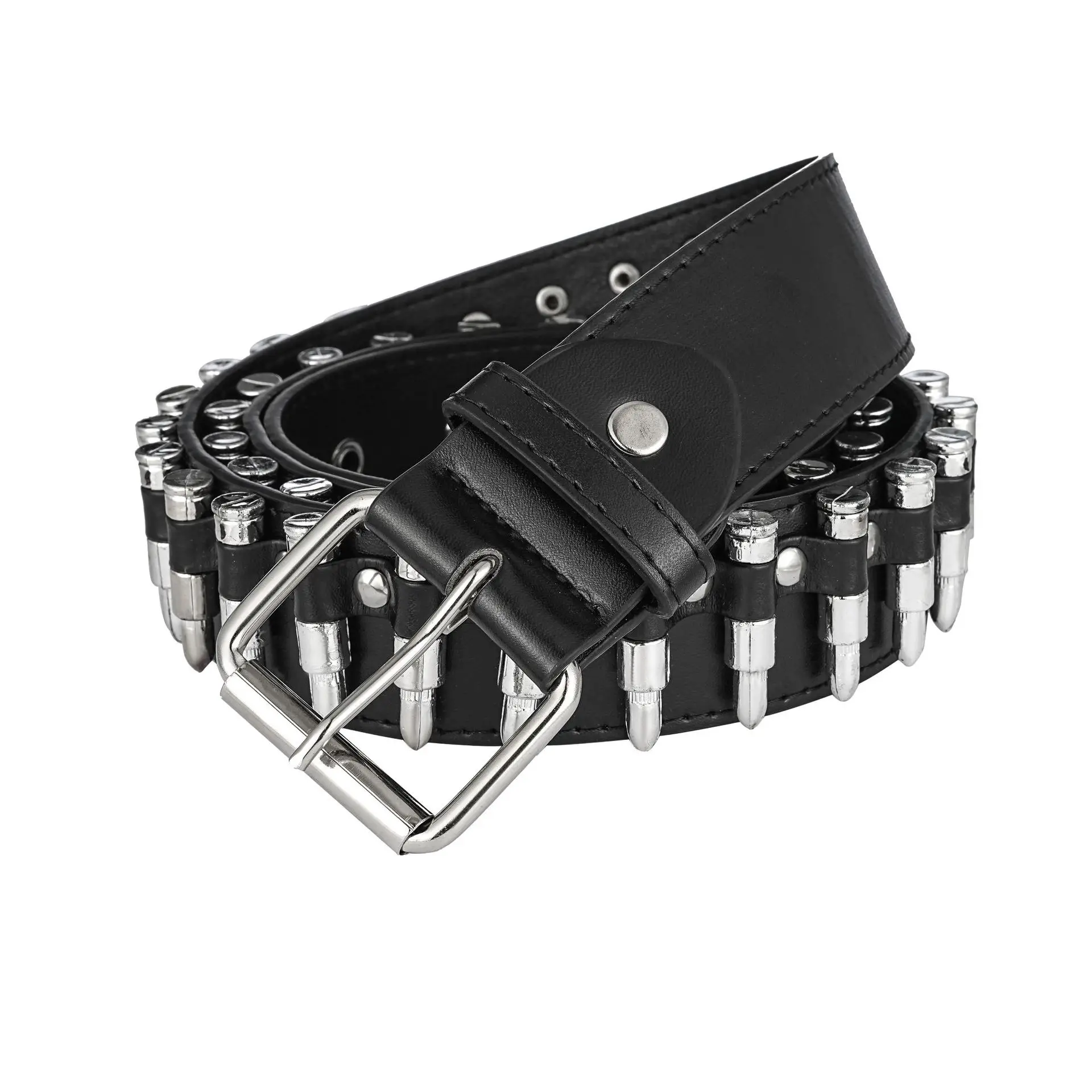Black Punk Bullet Belt with Rivets and Buckle — feature 4