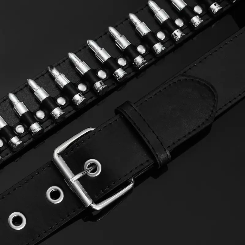 Black Punk Bullet Belt with Rivets and Buckle — feature 6