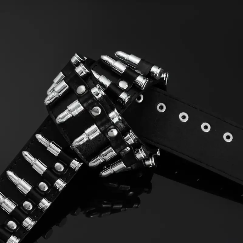 Black Punk Bullet Belt with Rivets and Buckle — feature 7