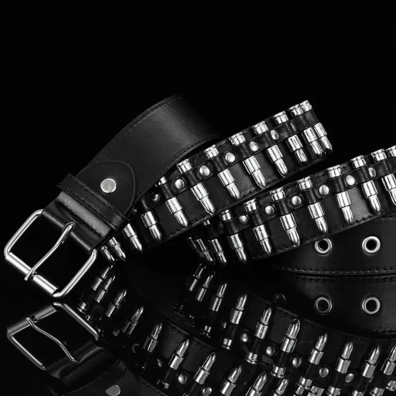 Black Punk Bullet Belt with Rivets and Buckle — feature 8