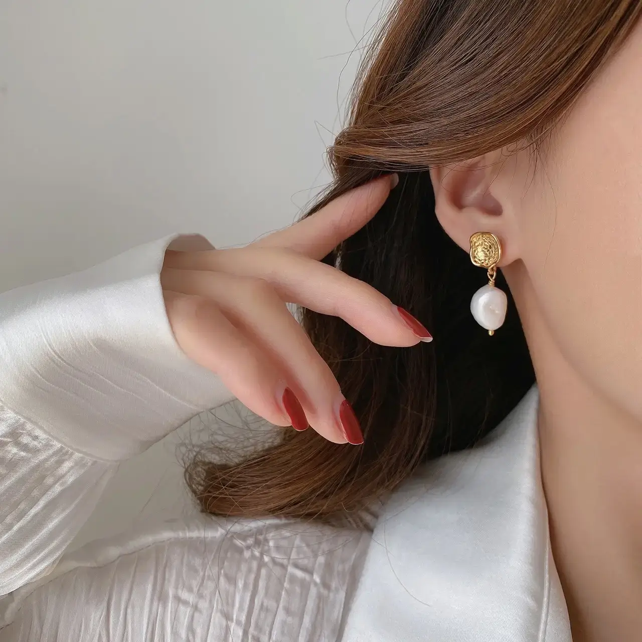 Retro Pearl Earrings Gold Plated Asymmetrical Baroque Design