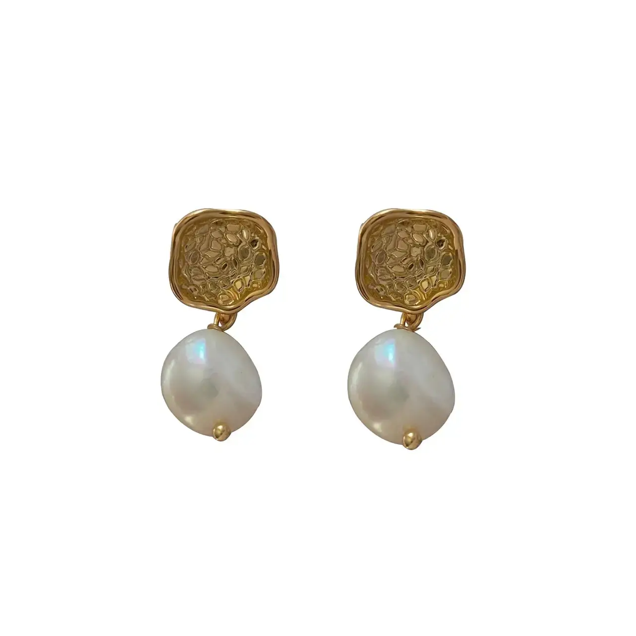Retro Pearl Earrings Gold Plated Asymmetrical Baroque Design