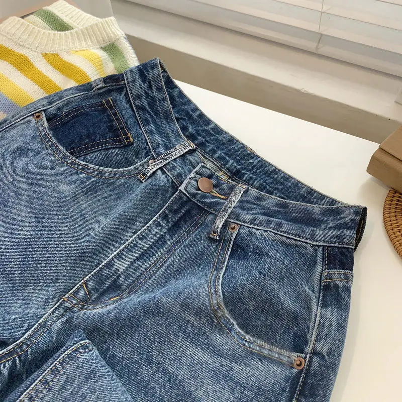 Women's Contrast Pocket Jeans High Waist Wide Leg Pants - Image 3