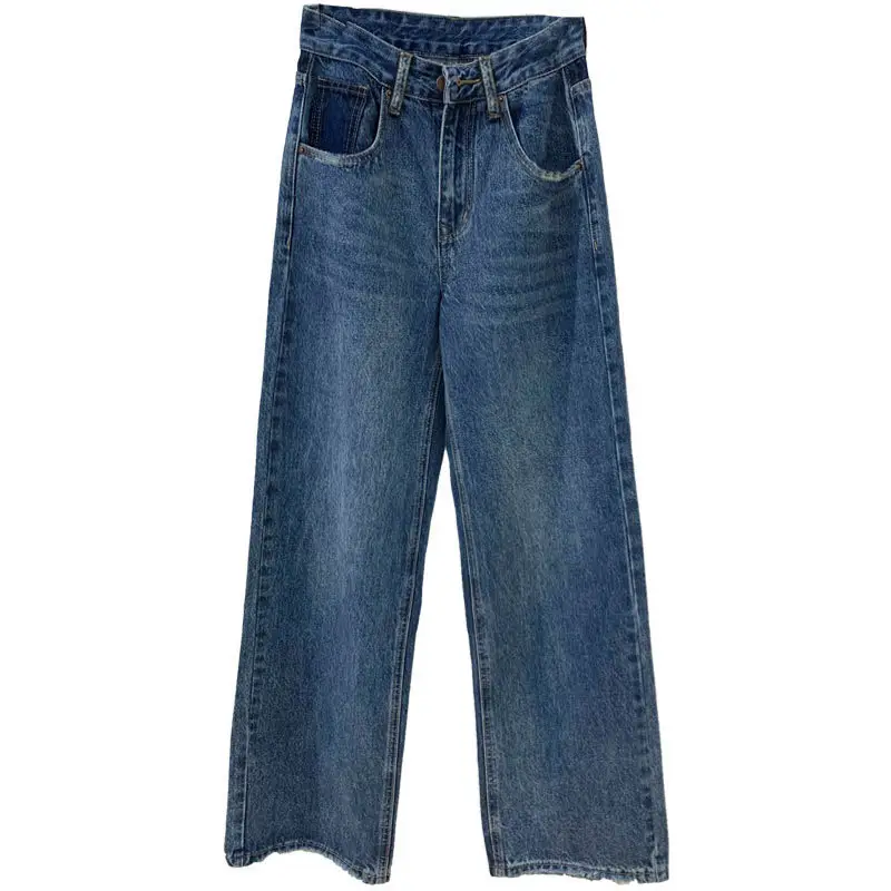 Women's Contrast Pocket Jeans High Waist Wide Leg Pants - Image 5