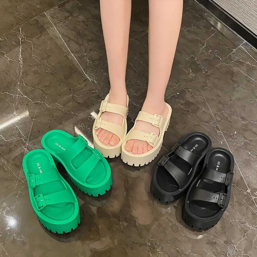 Women's Thick-Soled Outdoor Slippers, European and American Style, Trendy Double-Strap Flat Sandals, Internet Celebrity Casual Slip-On Slippers, Comfortable Ins-Style