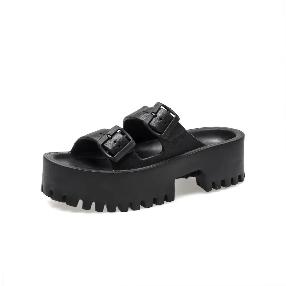 Women's Thick-Soled Outdoor Slippers, European and American Style, Trendy Double-Strap Flat Sandals, Internet Celebrity Casual Slip-On Slippers, Comfortable Ins-Style