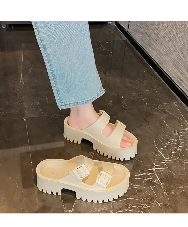 Women's Thick-Soled Outdoor Slippers, European and American Style, Trendy Double-Strap Flat Sandals, Internet Celebrity Casual Slip-On Slippers, Comfortable Ins-Style — feature 20