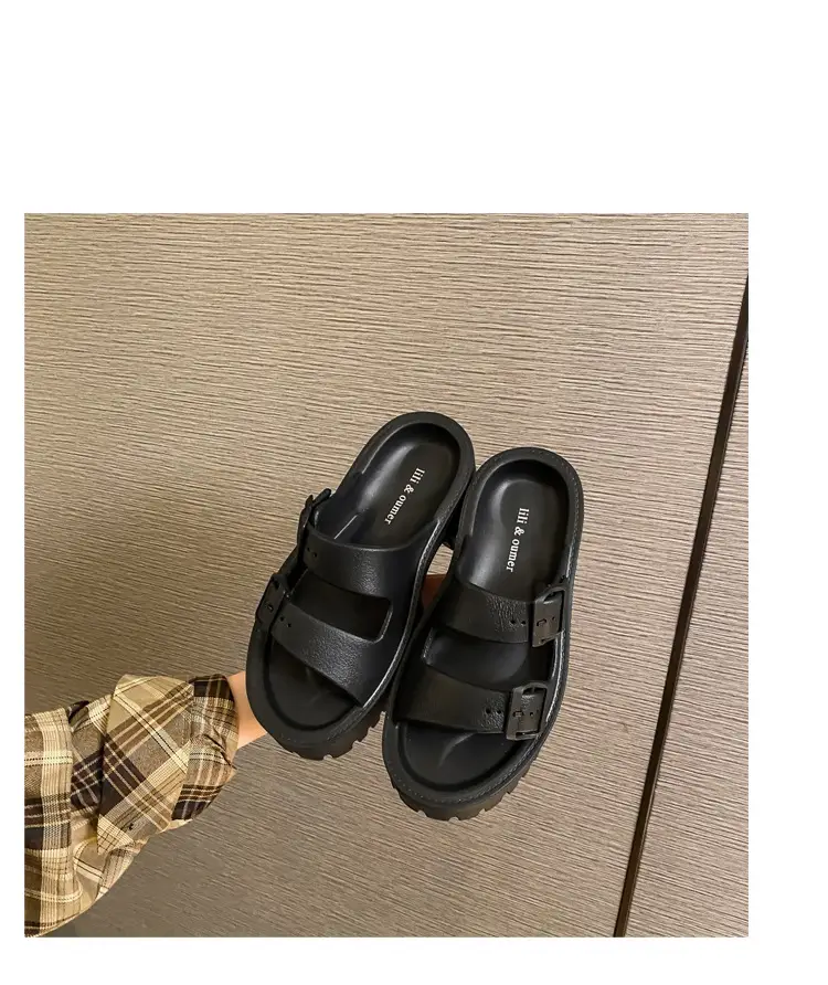 Women's Thick-Soled Outdoor Slippers, European and American Style, Trendy Double-Strap Flat Sandals, Internet Celebrity Casual Slip-On Slippers, Comfortable Ins-Style — feature 28