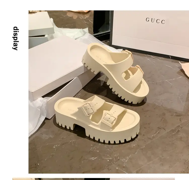 Women's Thick-Soled Outdoor Slippers, European and American Style, Trendy Double-Strap Flat Sandals, Internet Celebrity Casual Slip-On Slippers, Comfortable Ins-Style — feature 32
