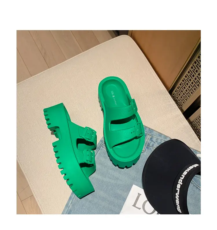 Women's Thick-Soled Outdoor Slippers, European and American Style, Trendy Double-Strap Flat Sandals, Internet Celebrity Casual Slip-On Slippers, Comfortable Ins-Style — feature 34