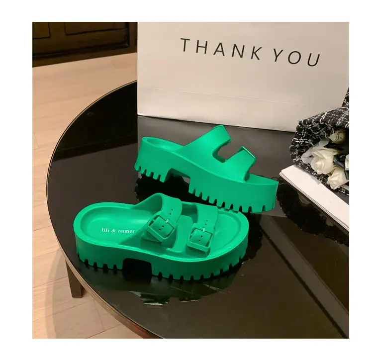 Women's Thick-Soled Outdoor Slippers, European and American Style, Trendy Double-Strap Flat Sandals, Internet Celebrity Casual Slip-On Slippers, Comfortable Ins-Style — feature 35