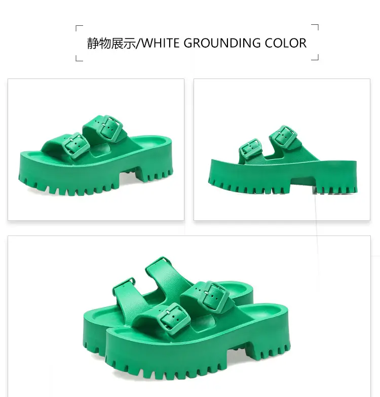 Women's Thick-Soled Outdoor Slippers, European and American Style, Trendy Double-Strap Flat Sandals, Internet Celebrity Casual Slip-On Slippers, Comfortable Ins-Style — feature 38