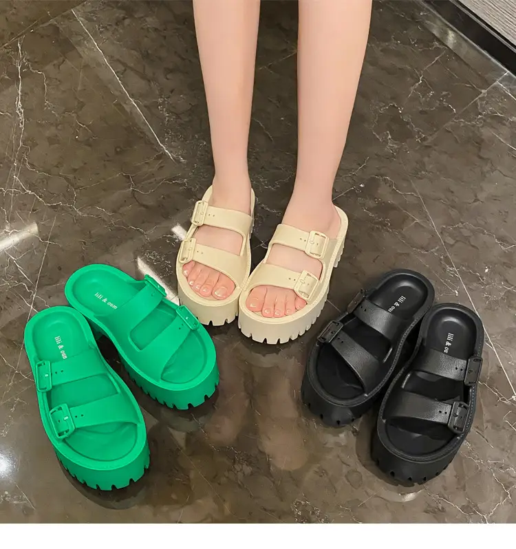 Women's Thick-Soled Outdoor Slippers, European and American Style, Trendy Double-Strap Flat Sandals, Internet Celebrity Casual Slip-On Slippers, Comfortable Ins-Style — feature 4