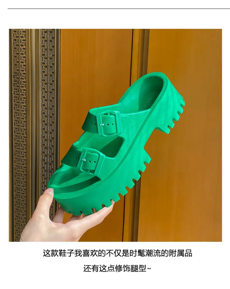Women's Thick-Soled Outdoor Slippers, European and American Style, Trendy Double-Strap Flat Sandals, Internet Celebrity Casual Slip-On Slippers, Comfortable Ins-Style — feature 7