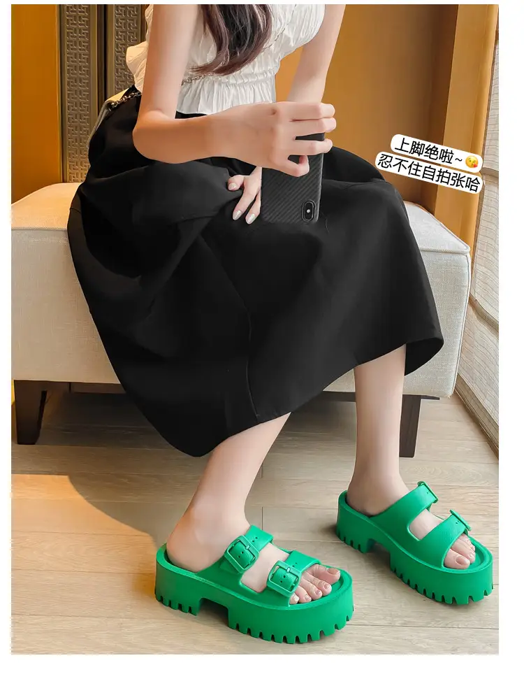 Women's Thick-Soled Outdoor Slippers, European and American Style, Trendy Double-Strap Flat Sandals, Internet Celebrity Casual Slip-On Slippers, Comfortable Ins-Style — feature 8