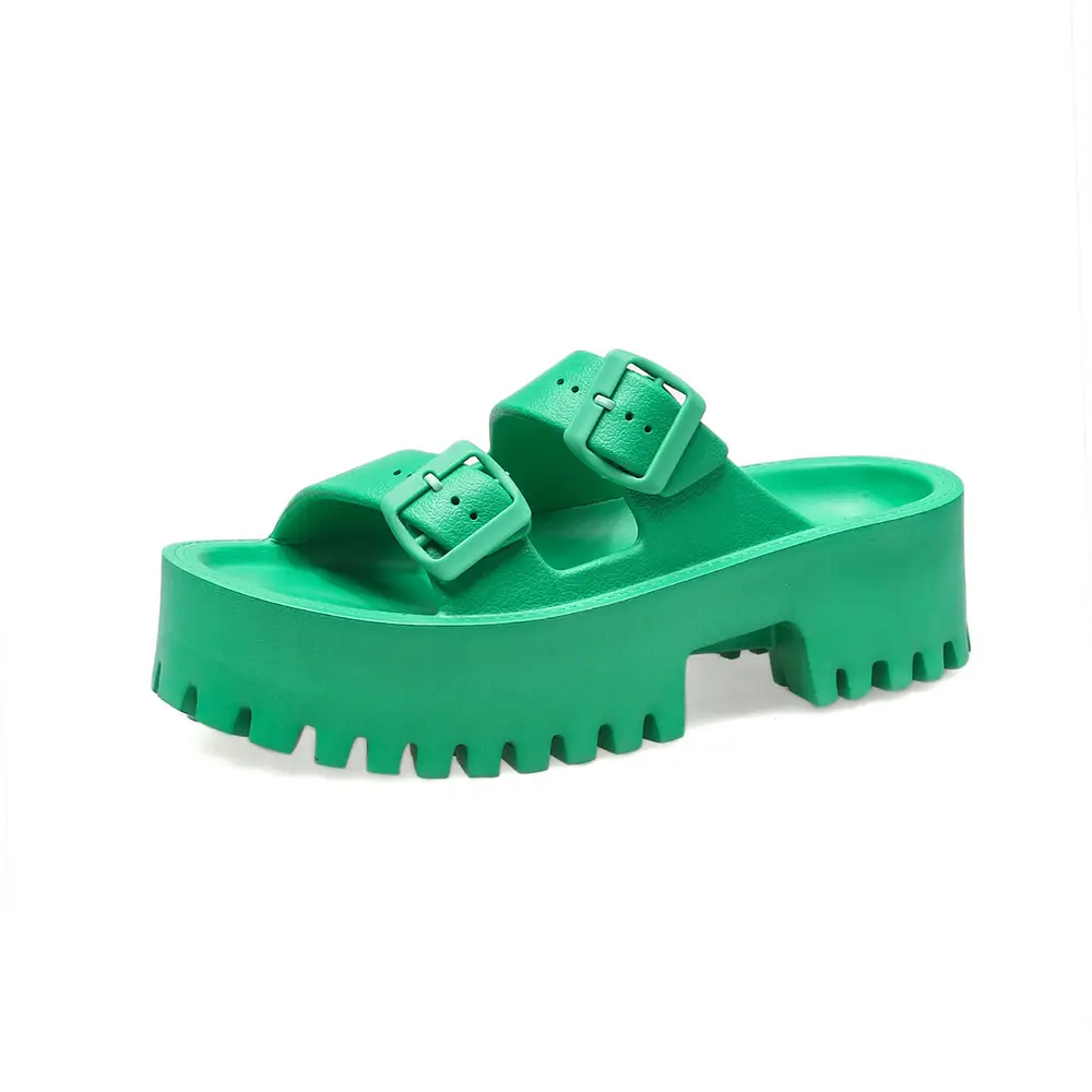Women's Thick-Soled Outdoor Slippers, European and American Style, Trendy Double-Strap Flat Sandals, Internet Celebrity Casual Slip-On Slippers, Comfortable Ins-Style
