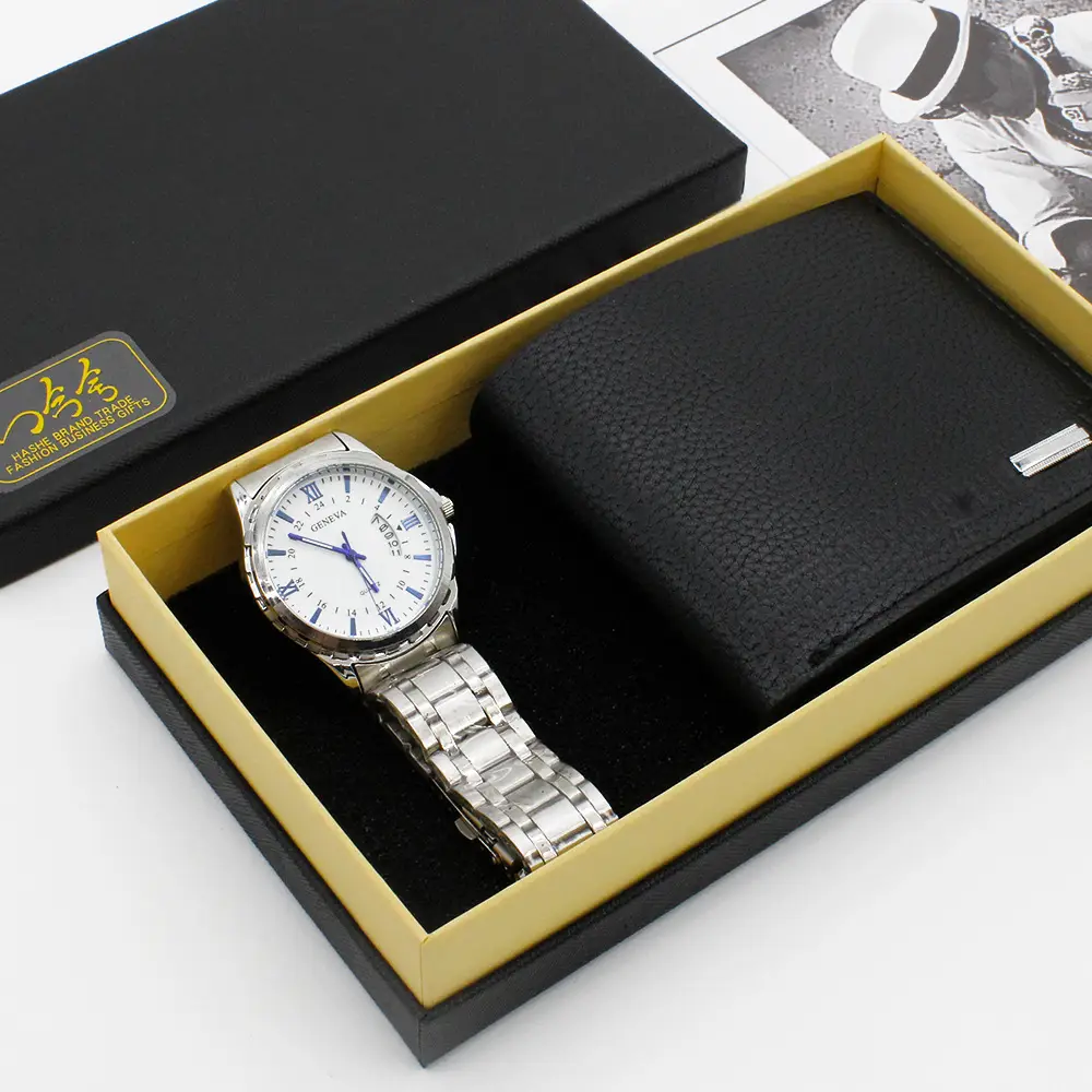 Men's Quartz Watch Set with Stainless Steel Band