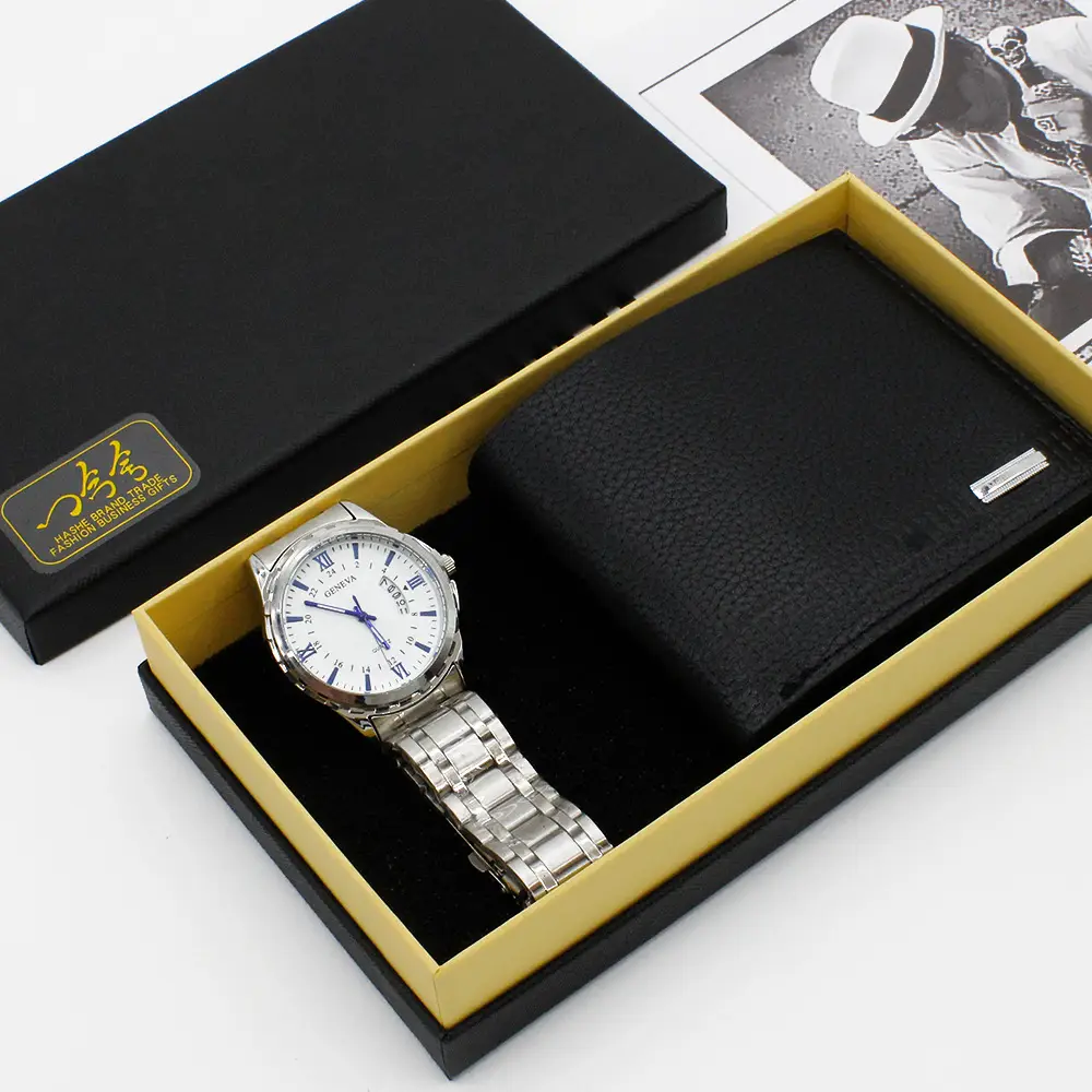Men's Quartz Watch Set with Stainless Steel Band