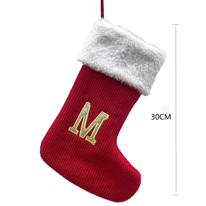 Red Knitted Christmas Socks with 26 Letters